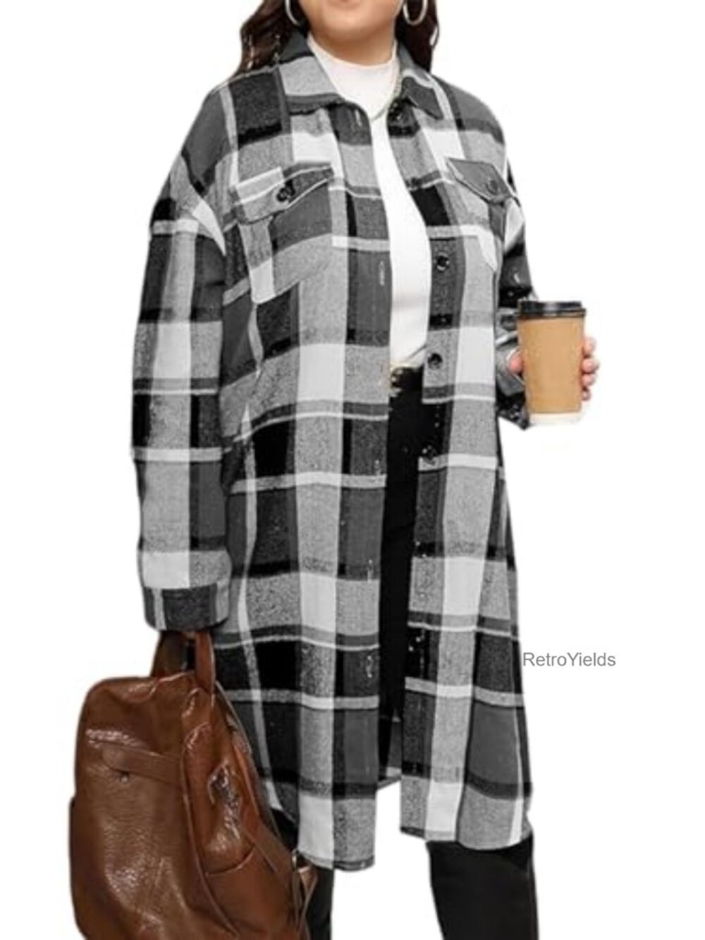 Plus Size Plaid Flannel Shacket Button Down Oversized Shirt Jacket